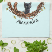 かわいい黒の子猫が星を見ている キッチンタオル (折り畳み)