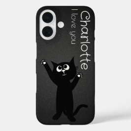 かわいい黒の漫画猫の名前 チャコール ケース-メイト iP iPhone 16ケース