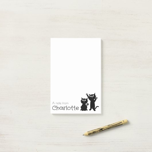 かわいい黒の漫画猫の名前 ポストイット (デスク上)