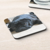 かわいい黒のPug Pug Puppyアクセサリ名をカスタマイズ コースター (左側)