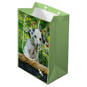 かわいい黒はDalmatianベビー犬の子犬の写真を斑点を付けました ミディアムペーパーバッグ (正面アングル)