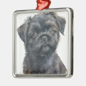 かわいい黒アフェンピンシャー子犬 メタルオーナメント (左)