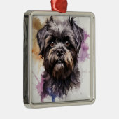かわいい黒アフェンピンシャー子犬 メタルオーナメント (右)