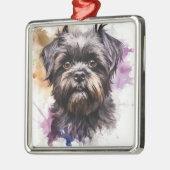 かわいい黒アフェンピンシャー子犬 メタルオーナメント (左)