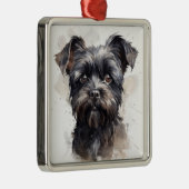 かわいい黒アフェンピンシャー子犬 メタルオーナメント (右)
