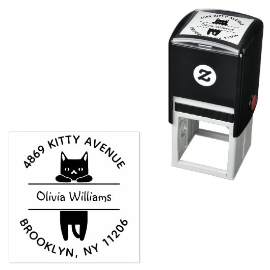 かわいい黒キティ猫カートゥーン差出人住所 セルフインキングスタンプ (インサイチュ)