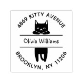 かわいい黒キティ猫カートゥーン差出人住所 セルフインキングスタンプ (デザイン)