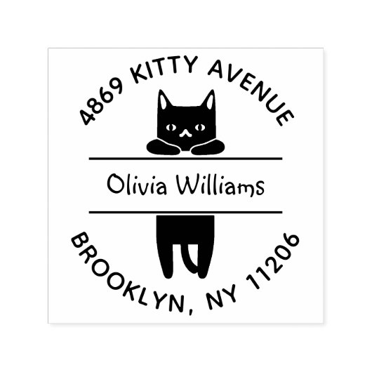 かわいい黒キティ猫カートゥーン差出人住所 セルフインキングスタンプ (デザイン)