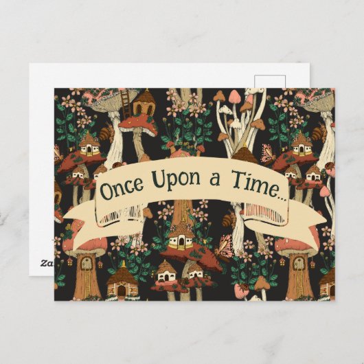 かわいい黒キノコのおとぎ話の感動のお知らせ ポストカード (正面/裏面)