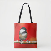 かわいい黒キャップの《鳥》アメリカゴガラと赤い紅葉 トートバッグ (正面)