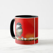 かわいい黒キャップの《鳥》アメリカゴガラと赤い紅葉 マグカップ (正面左)