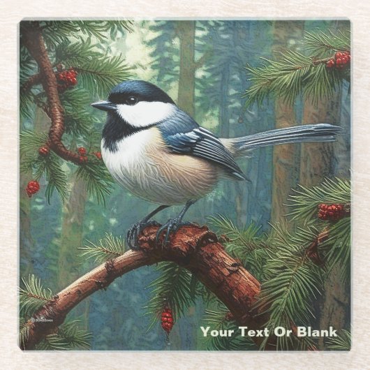 かわいい黒キャップの《鳥》アメリカゴガラ ガラスコースター (正面)