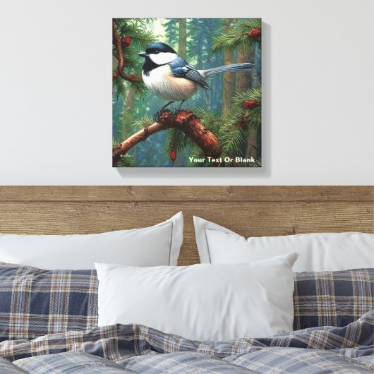 かわいい黒キャップの《鳥》アメリカゴガラ キャンバスプリント (インサイチュ (寝室))