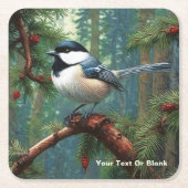 かわいい黒キャップの《鳥》アメリカゴガラ スクエアペーパーコースター (正面)