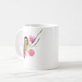 かわいい黒キャップ《鳥》アメリカゴガラ花水色 コーヒーマグカップ (正面左)