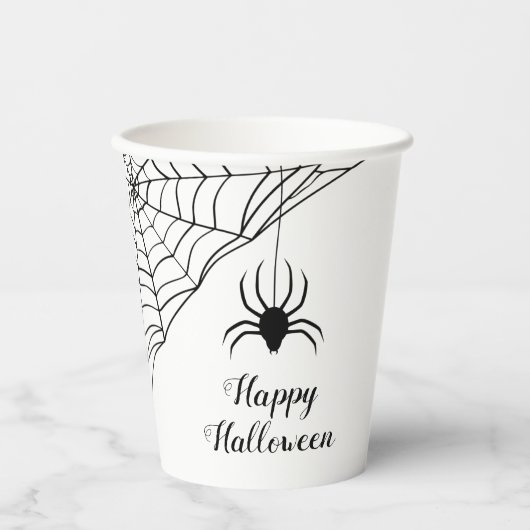 かわいい黒クモ ハッピーハロウィン 紙コップ (正面)