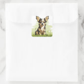 かわいい黒タン&ホワイトチワホアパピー スクエアシール (バッグ)