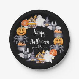 かわいい黒ハッピーハロウィンイラストパーティー ペーパープレート