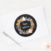 かわいい黒ハッピーハロウィンイラスト ラウンドシール (封筒)