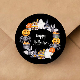 かわいい黒ハッピーハロウィンイラスト ラウンドシール