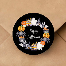 かわいい黒ハッピーハロウィンイラスト ラウンドシール