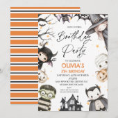 かわいい黒ハロウィンの女の子のブースデーパーティー 誕生日 招待状 (正面/裏面)