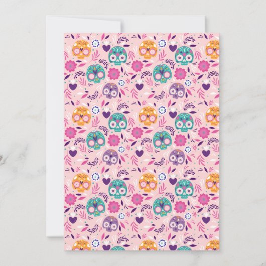 かわいい黒ハロウィーンピンクの砂糖スカル赤ちゃんシャワー 招待状 (裏面)