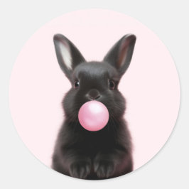 かわいい黒バニー吹ズピンクバブルガム ラウンドシール