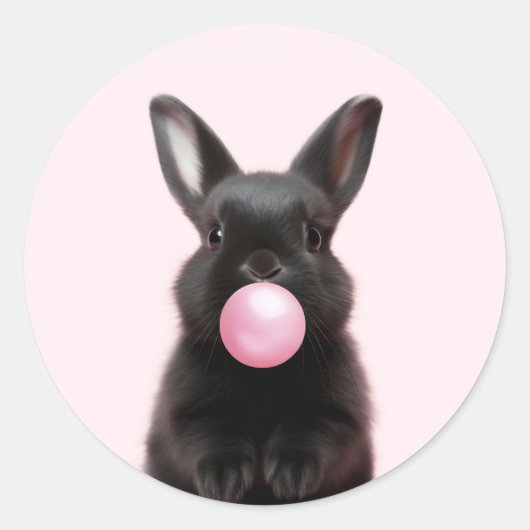 かわいい黒バニー吹ズピンクバブルガム ラウンドシール (正面)