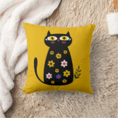 かわいい黒フローラ猫 クッション (ブランケット)
