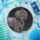 かわいい黒プードルドッグヘッドスマイル笑顔 ペーパープレート (パーティー)