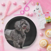 かわいい黒プードルドッグヘッドスマイル笑顔 ペーパープレート (パーティー)