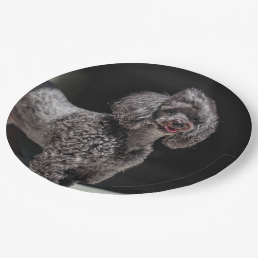 かわいい黒プードルドッグヘッドスマイル笑顔 ペーパープレート (アングル)