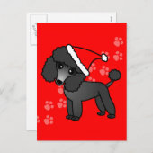 かわいい黒プードル漫画サンタハット シーズンポストカード (正面/裏面)