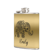 かわいい黒ペイズリーゾウ金ゴールド背景 フラスク (左)