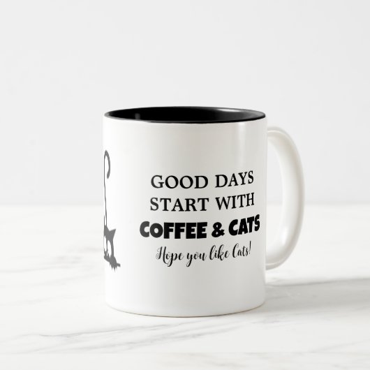 かわいい黒ミニマル猫たちのおもしろい諺名 ツートーンマグカップ (正面右)