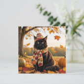 かわいい黒メインクーン猫 秋の葉 秋 カード (スタンド正面)