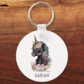 かわいい黒ユニコーン花水彩ユニコーン キーホルダー (裏面)