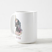 かわいい黒ユニコーン花水彩ユニコーン コーヒーマグカップ (正面左)