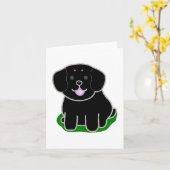 かわいい黒ラブの漫画 カード (黄色い花)