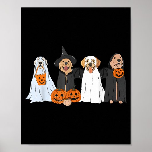 かわいい黒ラブラドールハロウィン幽霊犬 ポスター (正面)