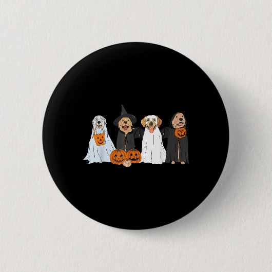 かわいい黒ラブラドールハロウィーンの幽霊の犬 缶バッジ (正面)