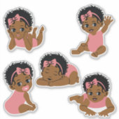 かわいい黒人のアメリカ人の赤ちゃんの女の子のステッカー シール (正面)