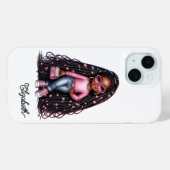 かわいい黒人の女の子ちびキャラ ピンクアクセントアート Case-Mate iPhoneケース (裏面 (横))