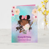 かわいい黒人の女の子の誕生日 - 多くのテーマ カード (黄色い花)