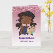 かわいい黒人の女の子の誕生日 - 多くのテーマ カード (黄色い花)