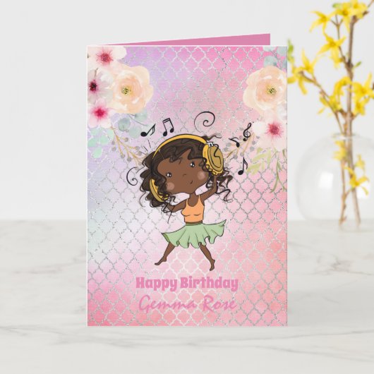 かわいい黒人の女の子の誕生日 - 多くのテーマ カード (黄色い花)