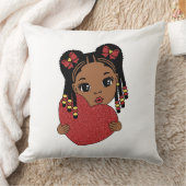 かわいい黒人女性とハート クッション (ブランケット)