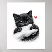 かわいい黒子猫が愛のハートと手に噛み付く ポスター (正面)