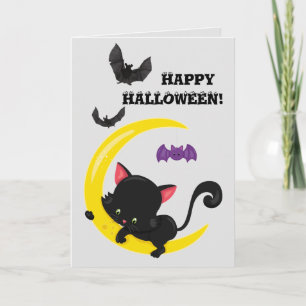 かわいい黒子猫と月 ハロウィンの子供たち カード